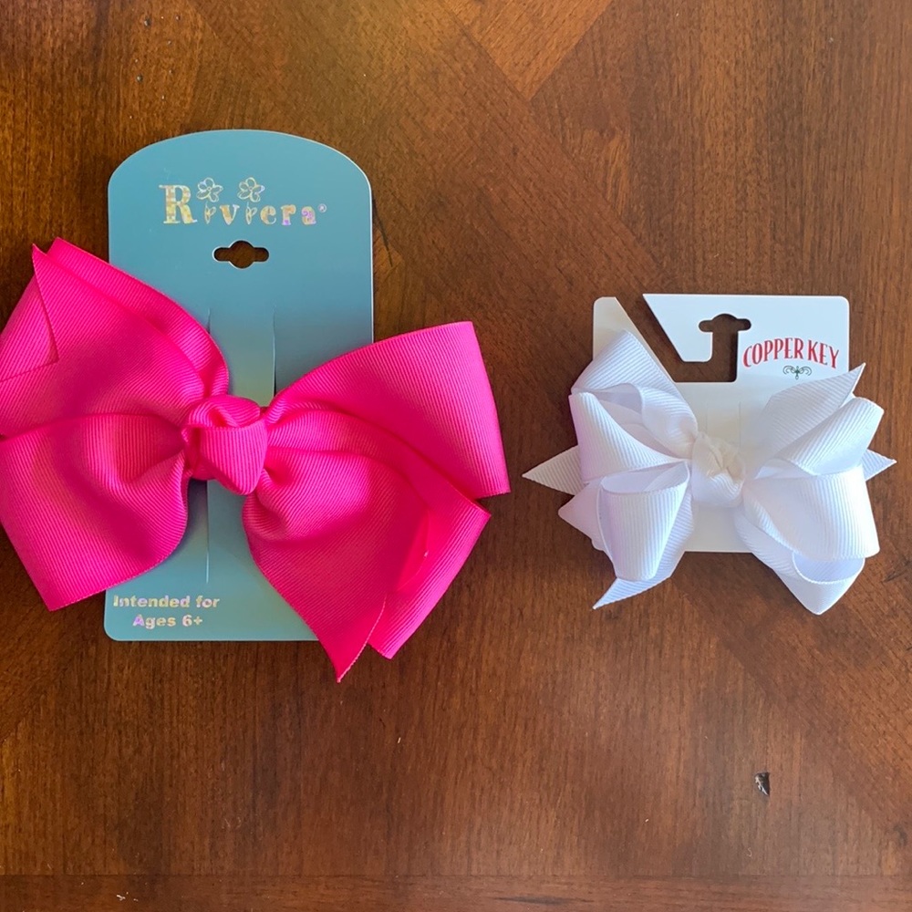 Hair Accessories - Pink Riviera and White Copper Key Bows